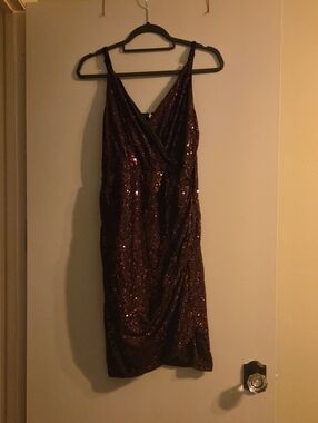 Grace Karin Deep Wine Sequin Midi Dress